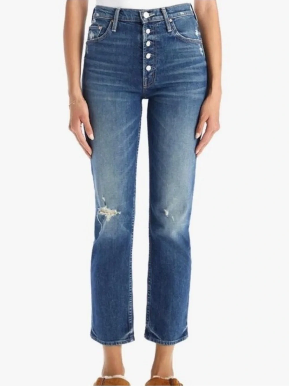 MOTHER SUPERIOR Pixie Tomcat Ankle Jeans in Born To Bite Exposed Button Fly 31 - Picture 4 of 16